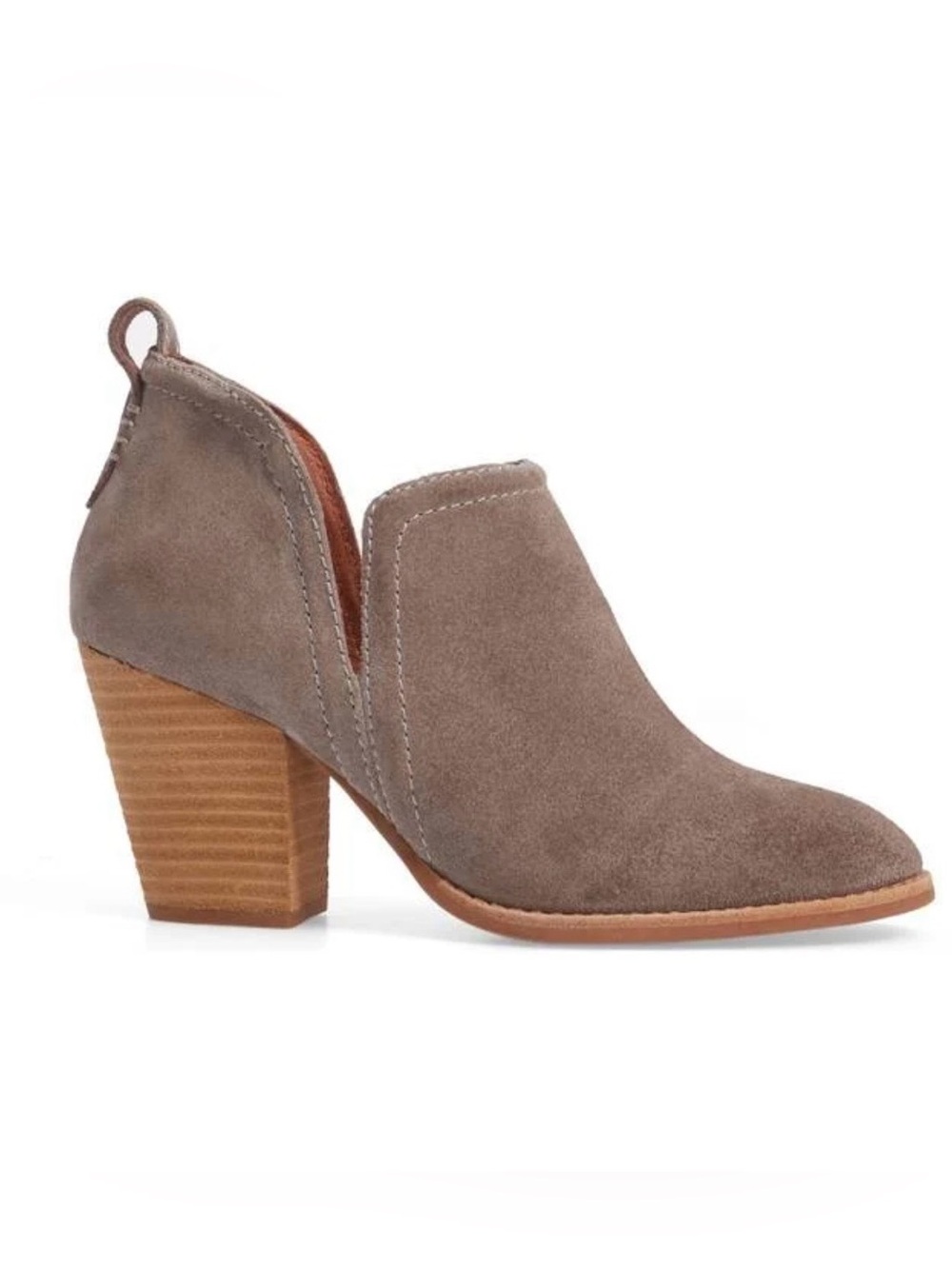 Jeffrey Campbell Rosalee suede booties deep side notches and a stacked heel 7.5
